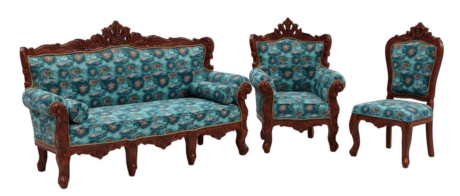 Carved wood sofa set with matching armchair