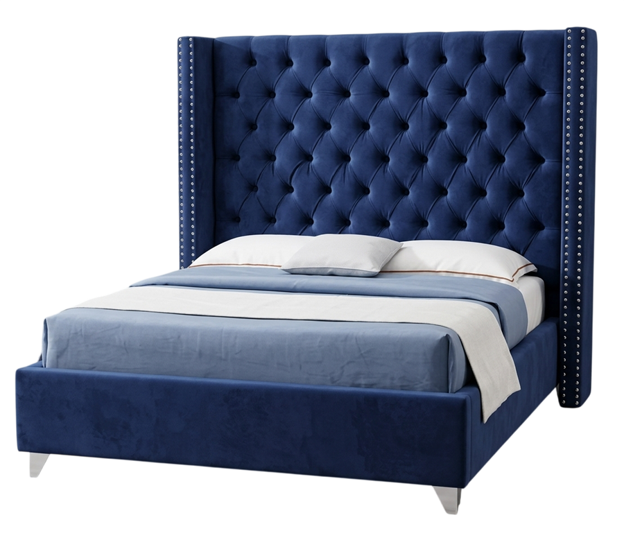 Tufted upholstered sofa, navy blue
