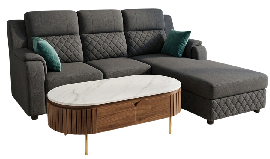 Grey L-shape sofa with chaise